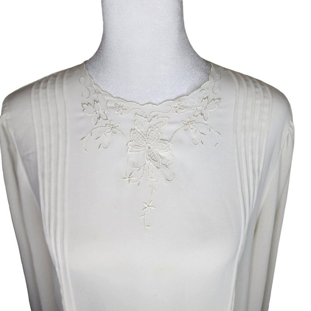Vintage 80s Long Sleeve Pleated Sheer Blouse Womens Size 12 White